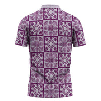 Poni Palaka Quilt Hawaii Zipper Polo Shirt Hawaiian Tropical Monstera Sea Turtle LT14 - Polynesian Pride
