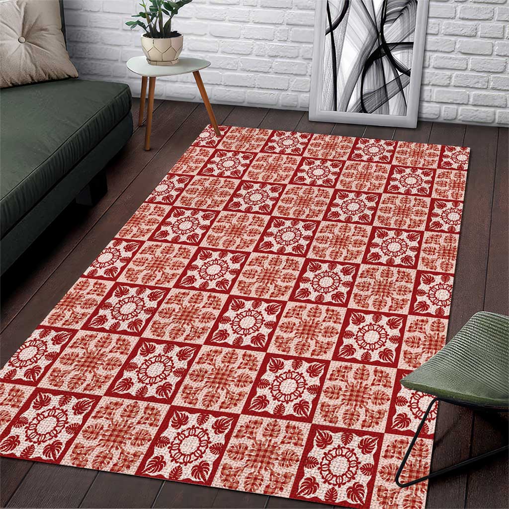 Ulaula Palaka Quilt Hawaii Area Rug Hawaiian Tropical Monstera Sea Turtle