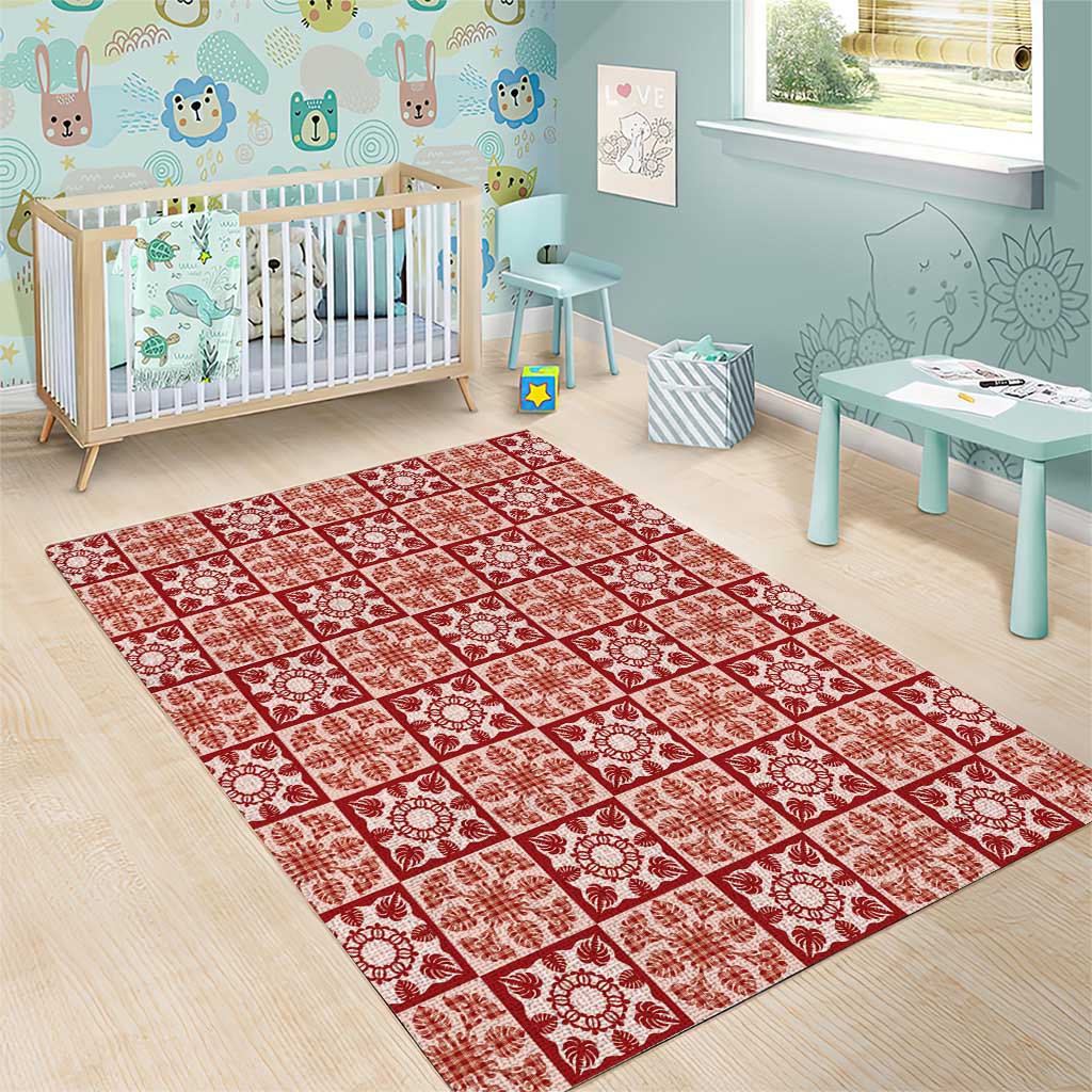 Ulaula Palaka Quilt Hawaii Area Rug Hawaiian Tropical Monstera Sea Turtle