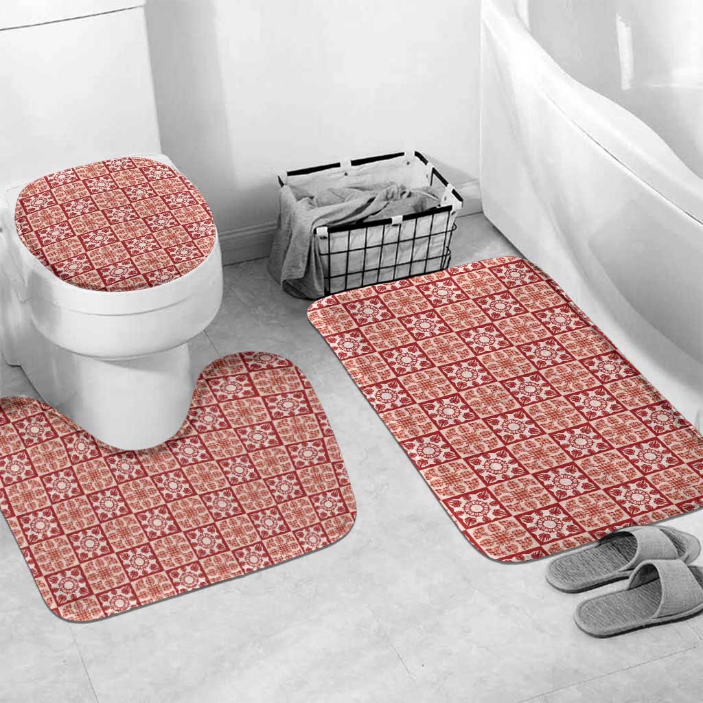 Ulaula Palaka Quilt Hawaii Bathroom Set Hawaiian Tropical Monstera Sea Turtle
