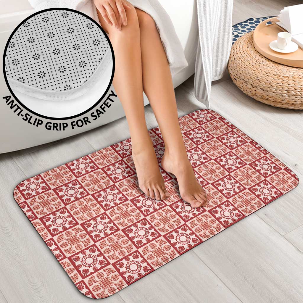 Ulaula Palaka Quilt Hawaii Bathroom Set Hawaiian Tropical Monstera Sea Turtle