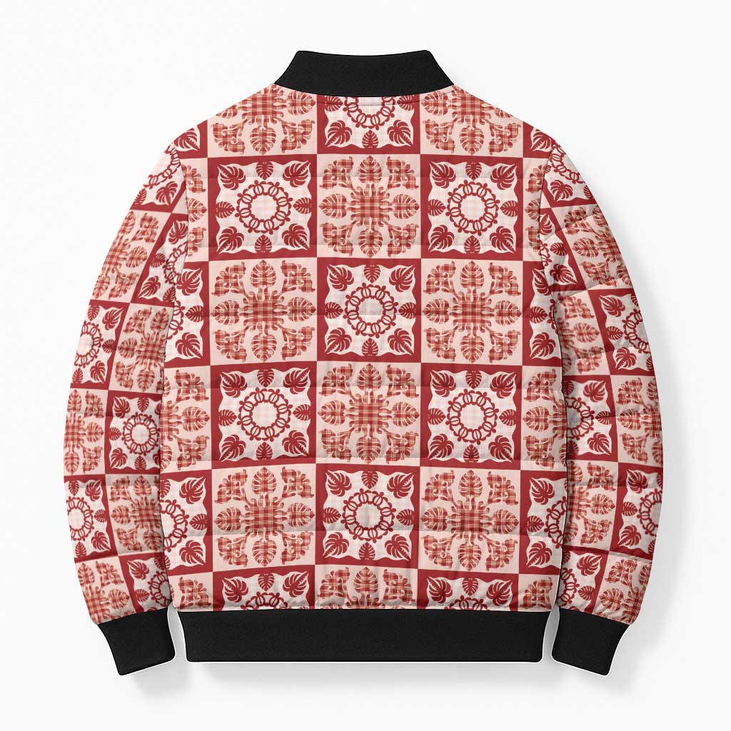 Ulaula Palaka Quilt Hawaii Bomber Puffer Jacket Hawaiian Tropical Monstera Sea Turtle