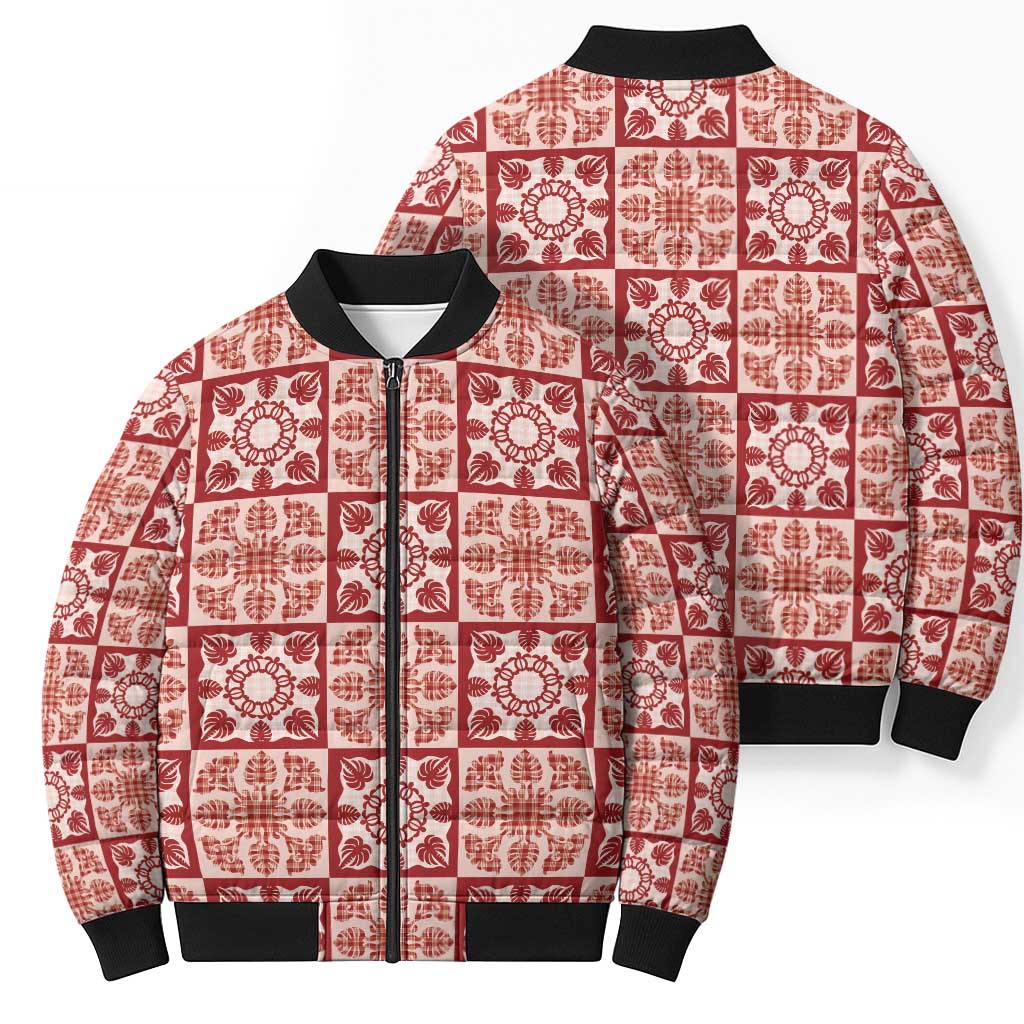 Ulaula Palaka Quilt Hawaii Bomber Puffer Jacket Hawaiian Tropical Monstera Sea Turtle