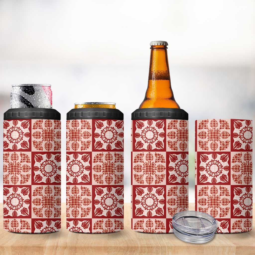 Ulaula Palaka Quilt Hawaii 4 in 1 Can Cooler Tumbler Hawaiian Tropical Monstera Sea Turtle LT14 - Polynesian Pride