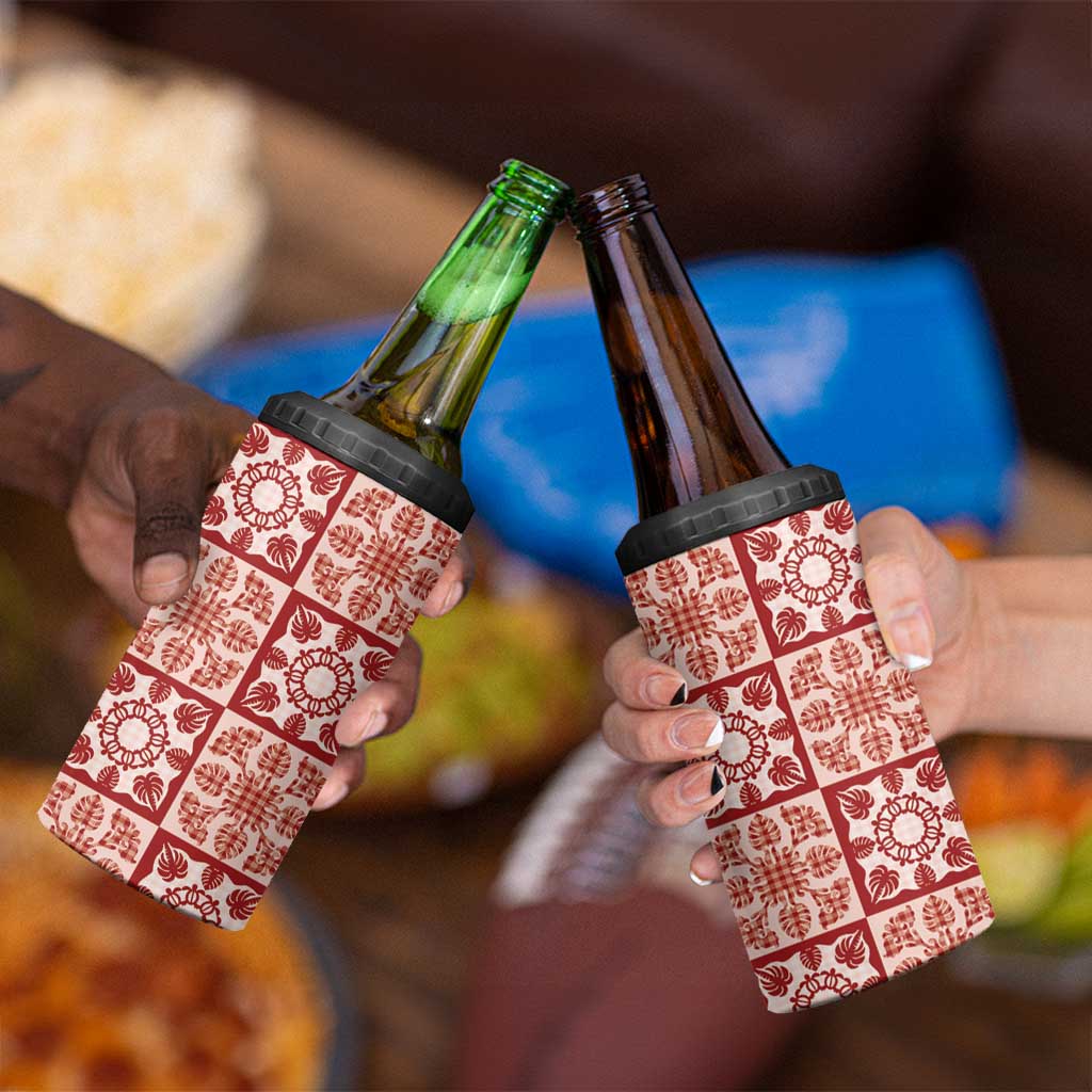 Ulaula Palaka Quilt Hawaii 4 in 1 Can Cooler Tumbler Hawaiian Tropical Monstera Sea Turtle LT14 - Polynesian Pride