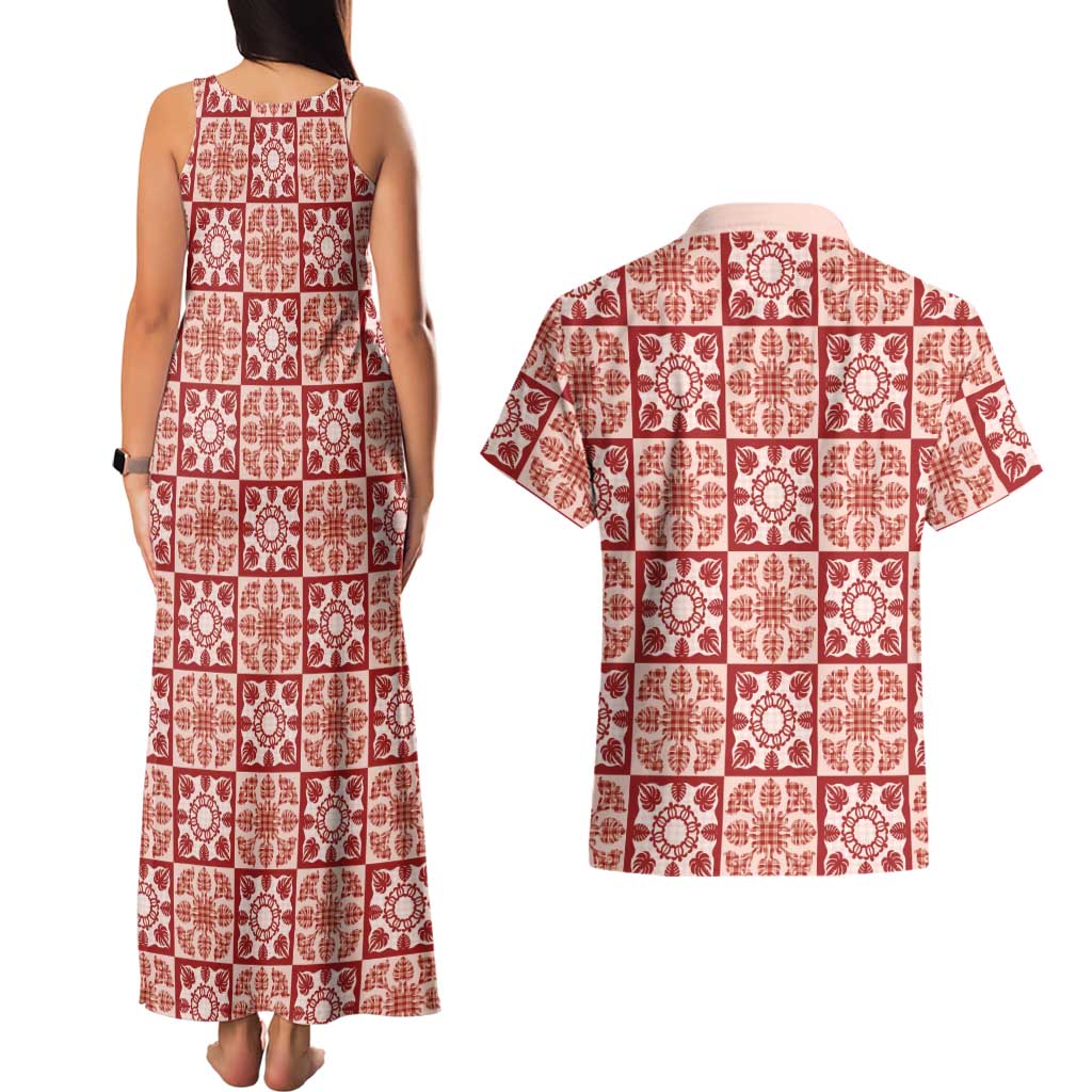 Ulaula Palaka Quilt Hawaii Couples Matching Tank Maxi Dress and Hawaiian Shirt Hawaiian Tropical Monstera Sea Turtle LT14 - Polynesian Pride