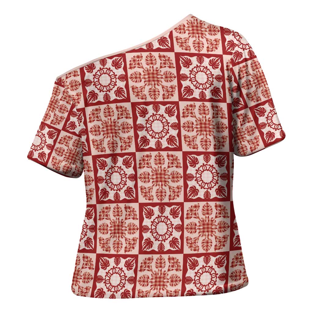 Ulaula Palaka Quilt Hawaii Cross Shoulder Shirt Hawaiian Tropical Monstera Sea Turtle