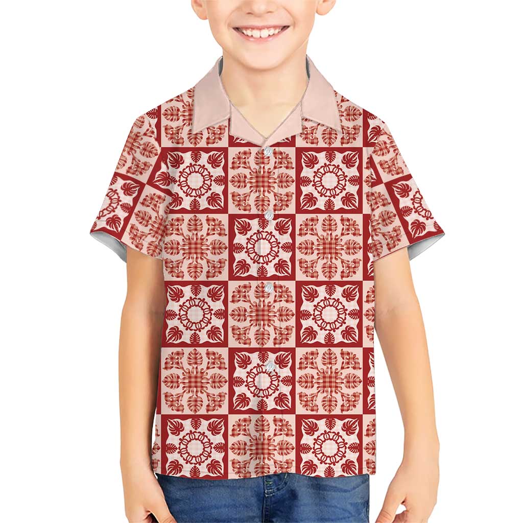 Ulaula Palaka Quilt Hawaii Family Matching Long Sleeve Bodycon Dress and Hawaiian Shirt Hawaiian Tropical Monstera Sea Turtle LT14 Son's Shirt Red - Polynesian Pride