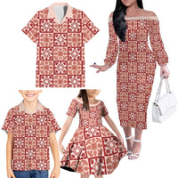 Ulaula Palaka Quilt Hawaii Family Matching Off The Shoulder Long Sleeve Dress and Hawaiian Shirt Hawaiian Tropical Monstera Sea Turtle LT14 - Polynesian Pride