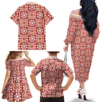 Ulaula Palaka Quilt Hawaii Family Matching Off The Shoulder Long Sleeve Dress and Hawaiian Shirt Hawaiian Tropical Monstera Sea Turtle LT14 - Polynesian Pride