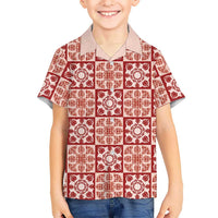 Ulaula Palaka Quilt Hawaii Family Matching Off The Shoulder Long Sleeve Dress and Hawaiian Shirt Hawaiian Tropical Monstera Sea Turtle LT14 Son's Shirt Red - Polynesian Pride