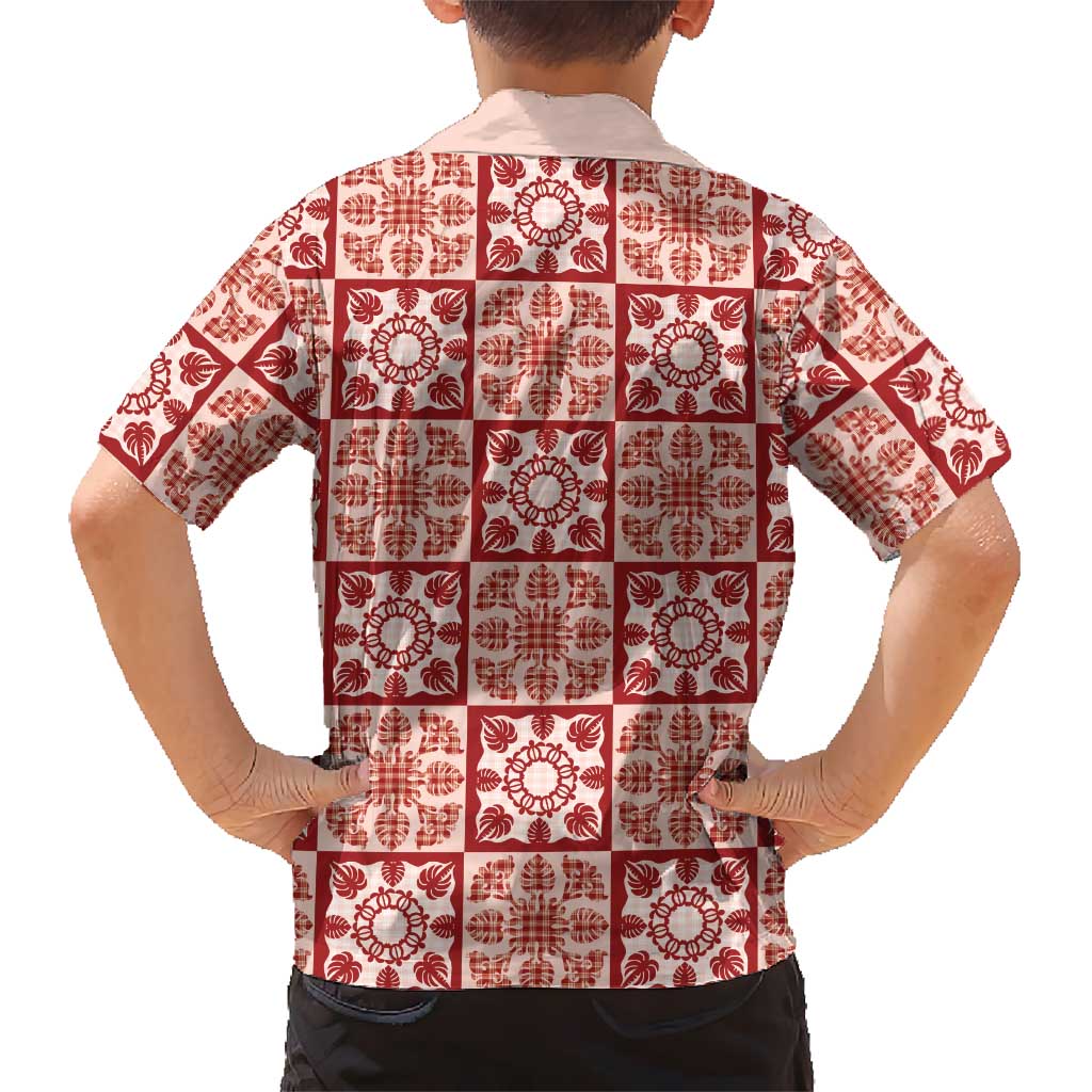 Ulaula Palaka Quilt Hawaii Family Matching Off Shoulder Maxi Dress and Hawaiian Shirt Hawaiian Tropical Monstera Sea Turtle LT14 - Polynesian Pride