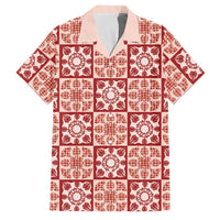 Ulaula Palaka Quilt Hawaii Family Matching Off Shoulder Short Dress and Hawaiian Shirt Hawaiian Tropical Monstera Sea Turtle LT14 Dad's Shirt - Short Sleeve Red - Polynesian Pride