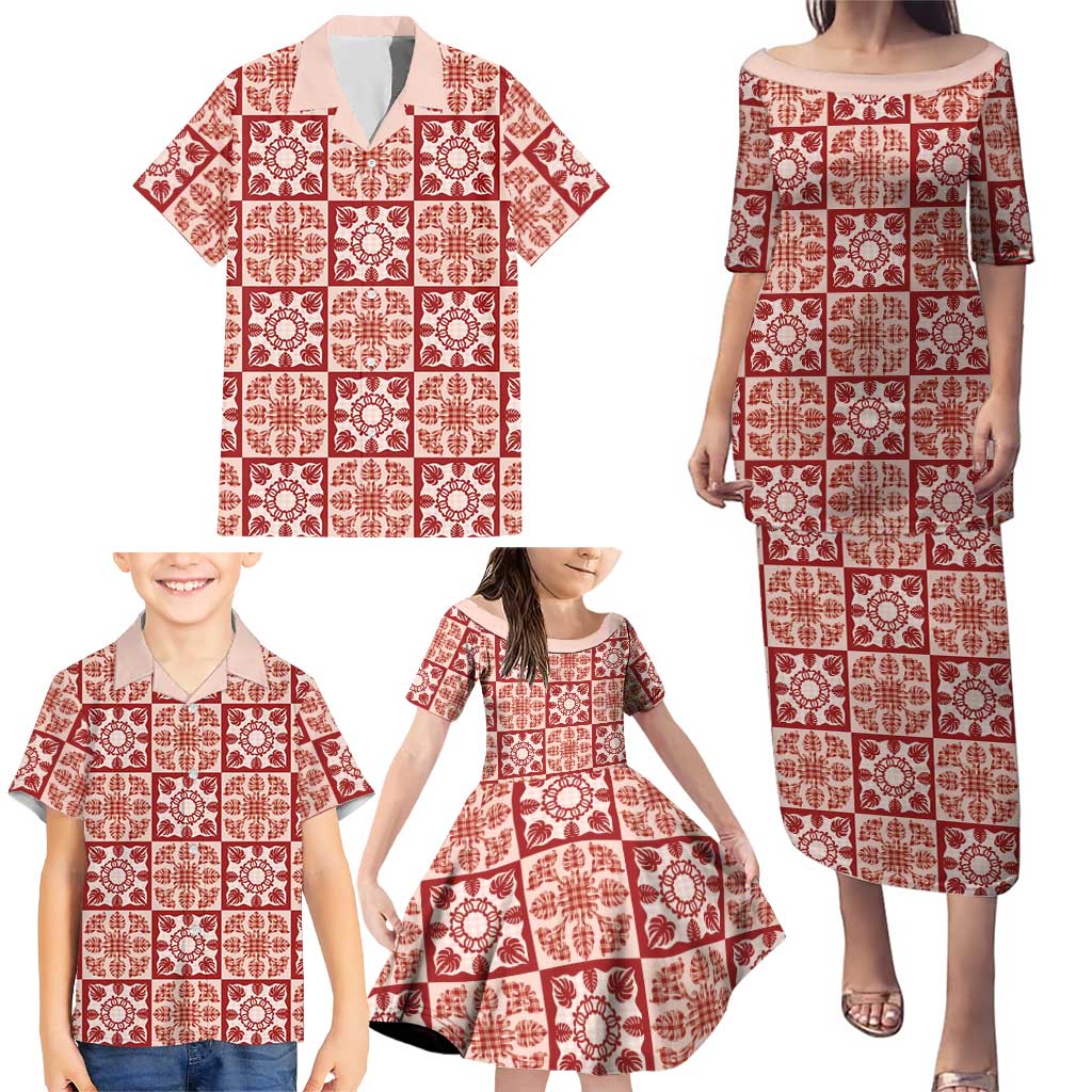 Ulaula Palaka Quilt Hawaii Family Matching Puletasi and Hawaiian Shirt Hawaiian Tropical Monstera Sea Turtle