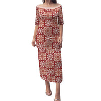 Ulaula Palaka Quilt Hawaii Family Matching Puletasi and Hawaiian Shirt Hawaiian Tropical Monstera Sea Turtle LT14 Mom's Dress Red - Polynesian Pride