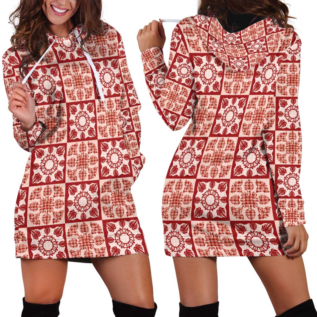 Ulaula Palaka Quilt Hawaii Hoodie Dress Hawaiian Tropical Monstera Sea Turtle LT14 - Polynesian Pride