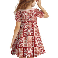 Ulaula Palaka Quilt Hawaii Kid Short Sleeve Dress Hawaiian Tropical Monstera Sea Turtle
