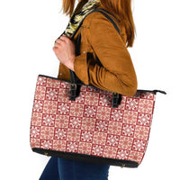 Ulaula Palaka Quilt Hawaii Leather Tote Bag Hawaiian Tropical Monstera Sea Turtle LT14 Red - Polynesian Pride