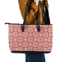 Ulaula Palaka Quilt Hawaii Leather Tote Bag Hawaiian Tropical Monstera Sea Turtle LT14 - Polynesian Pride