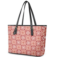 Ulaula Palaka Quilt Hawaii Leather Tote Bag Hawaiian Tropical Monstera Sea Turtle LT14 - Polynesian Pride