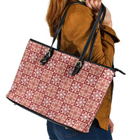 Ulaula Palaka Quilt Hawaii Leather Tote Bag Hawaiian Tropical Monstera Sea Turtle LT14 - Polynesian Pride
