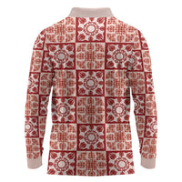 Ulaula Palaka Quilt Hawaii Long Sleeve Polo Shirt Hawaiian Tropical Monstera Sea Turtle LT14 - Polynesian Pride