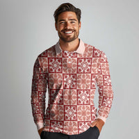 Ulaula Palaka Quilt Hawaii Long Sleeve Polo Shirt Hawaiian Tropical Monstera Sea Turtle LT14 - Polynesian Pride