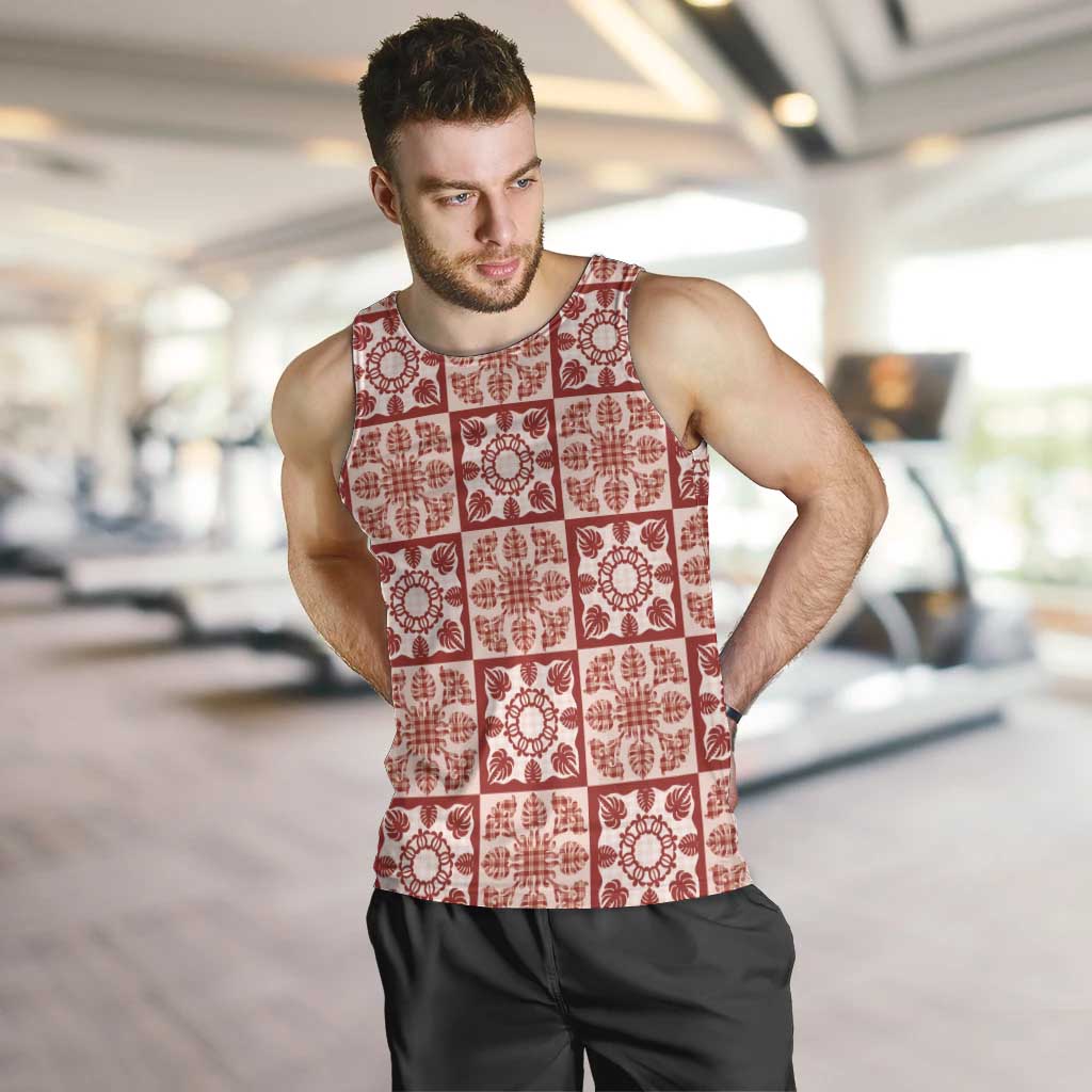 Ulaula Palaka Quilt Hawaii Men Tank Top Hawaiian Tropical Monstera Sea Turtle