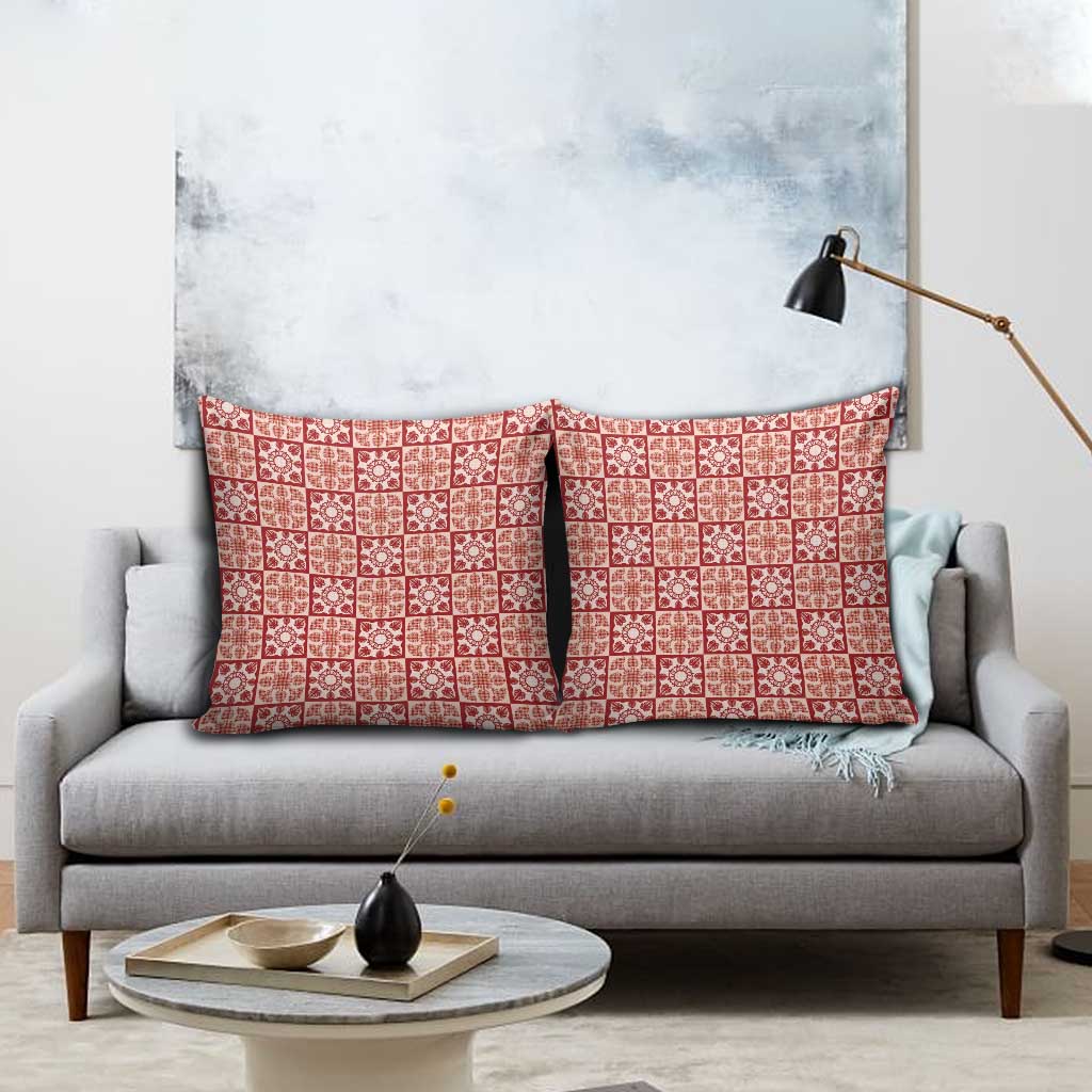 Ulaula Palaka Quilt Hawaii Pillow Cover Hawaiian Tropical Monstera Sea Turtle