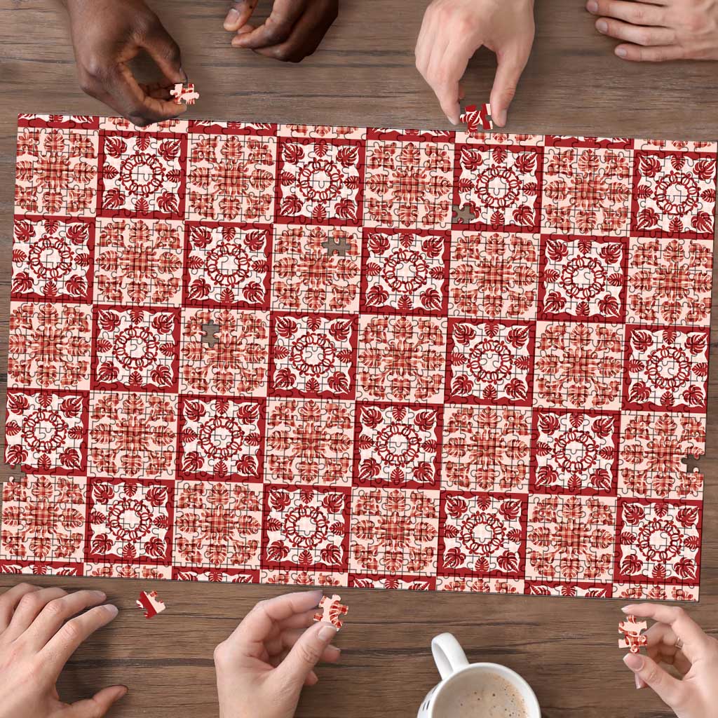 Ulaula Palaka Quilt Hawaii Puzzle Hawaiian Tropical Monstera Sea Turtle