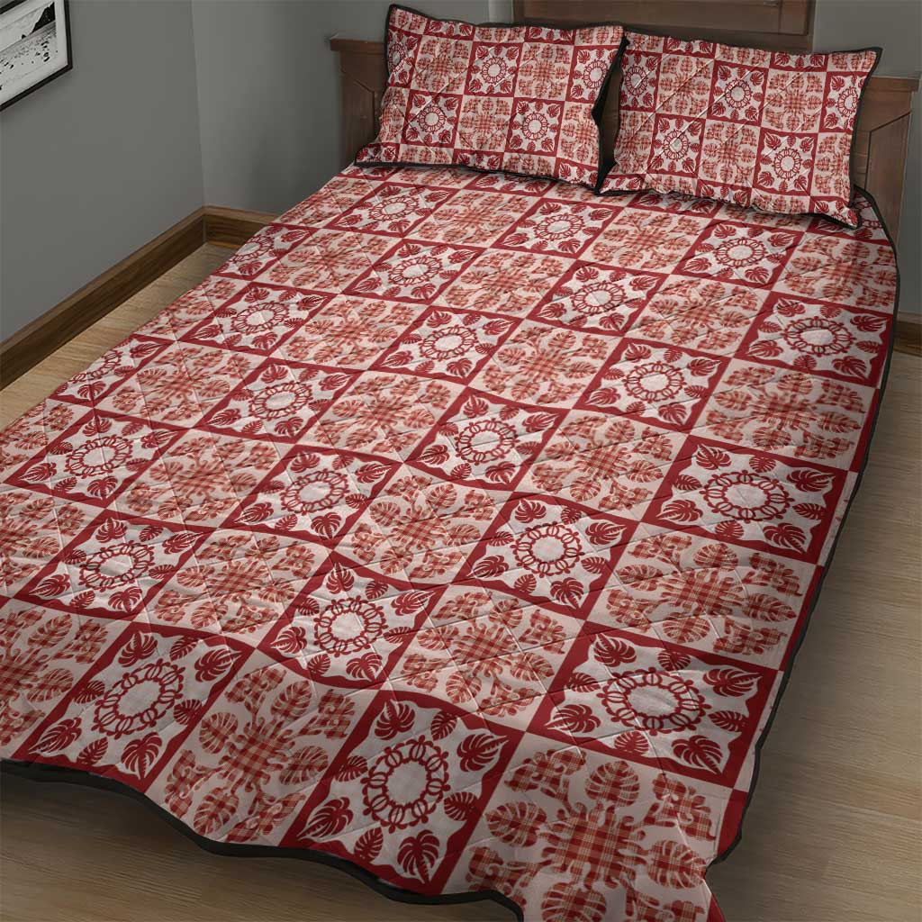 Ulaula Palaka Quilt Hawaii Quilt Bed Set Hawaiian Tropical Monstera Sea Turtle