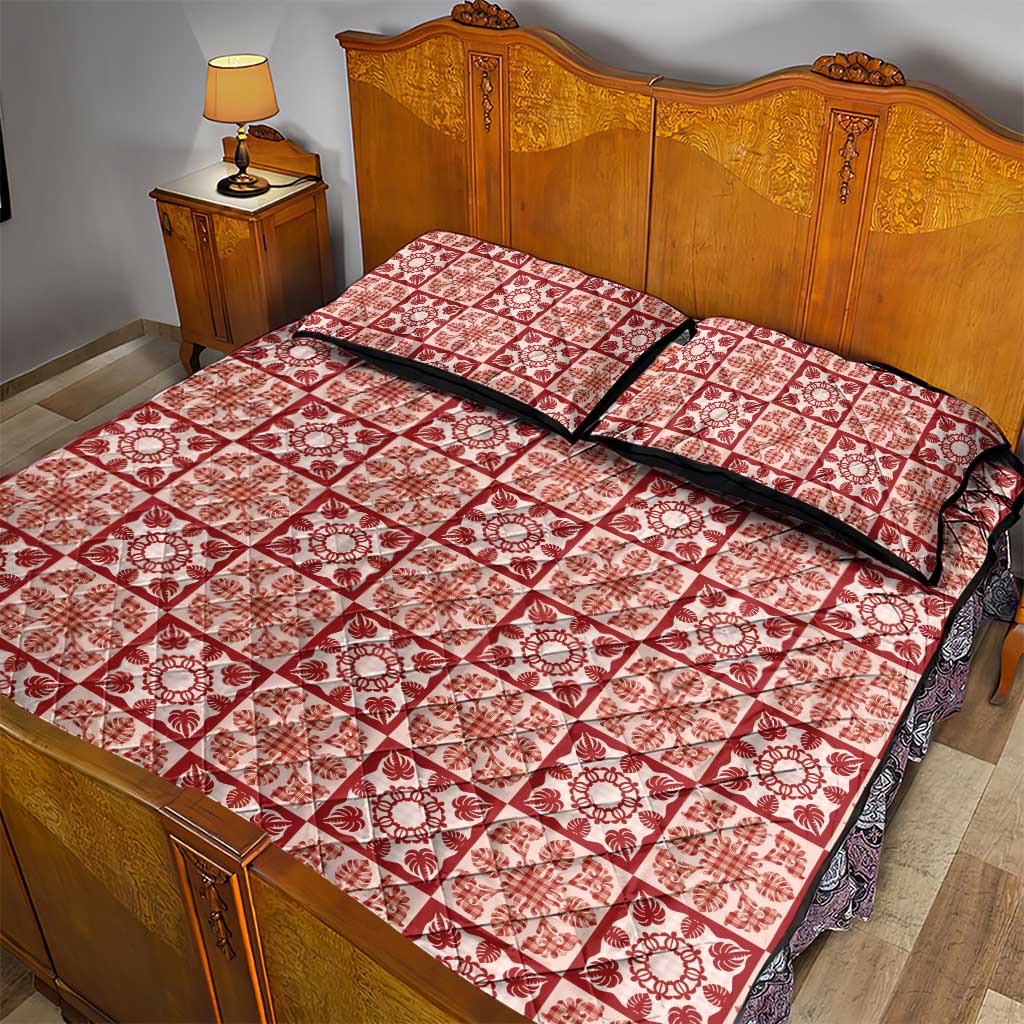 Ulaula Palaka Quilt Hawaii Quilt Bed Set Hawaiian Tropical Monstera Sea Turtle