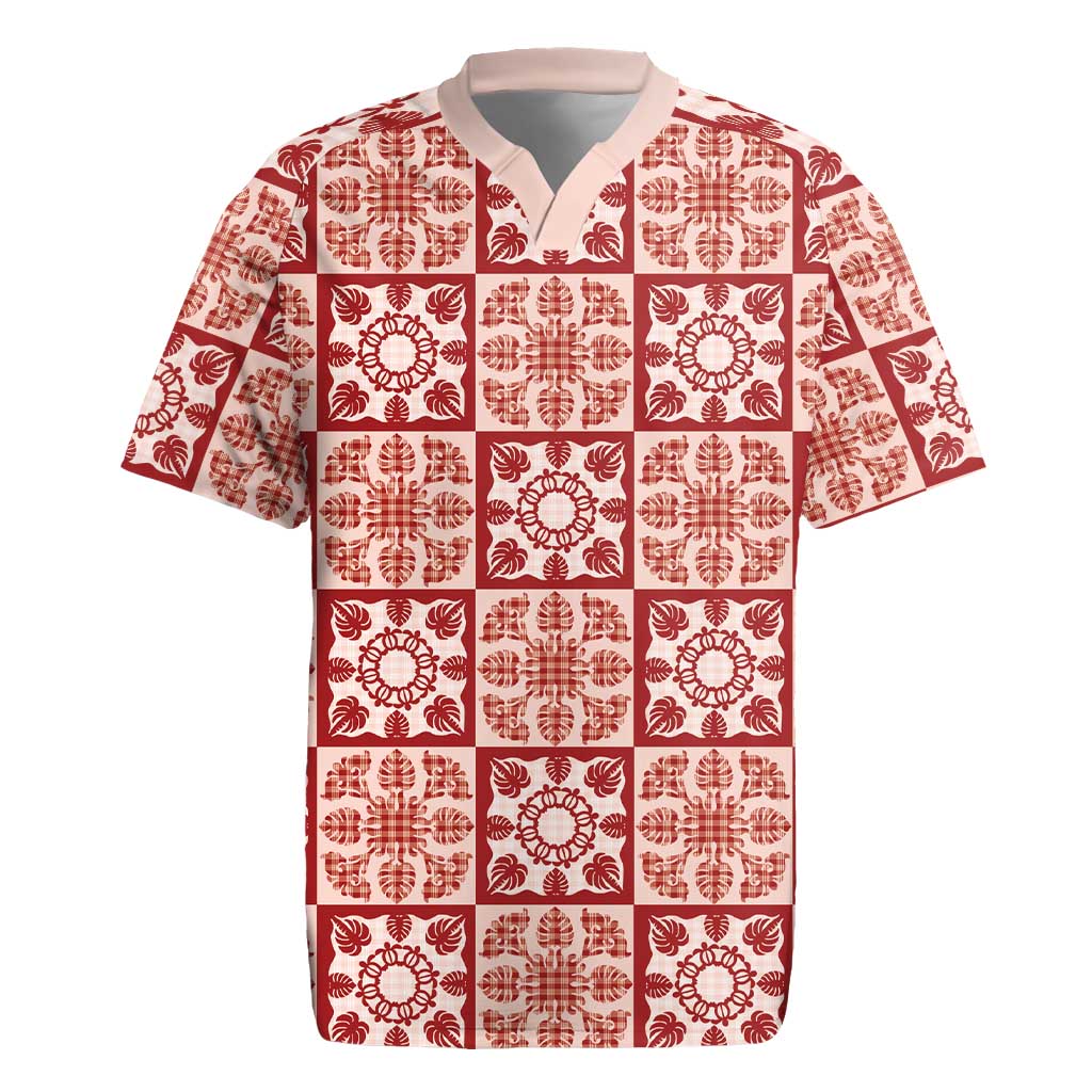 Ulaula Palaka Quilt Hawaii Rugby Jersey Hawaiian Tropical Monstera Sea Turtle