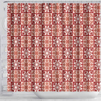 Ulaula Palaka Quilt Hawaii Shower Curtain Hawaiian Tropical Monstera Sea Turtle