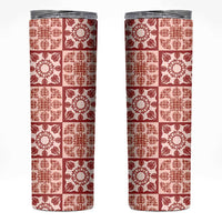 Ulaula Palaka Quilt Hawaii Skinny Tumbler Hawaiian Tropical Monstera Sea Turtle LT14 Red - Polynesian Pride