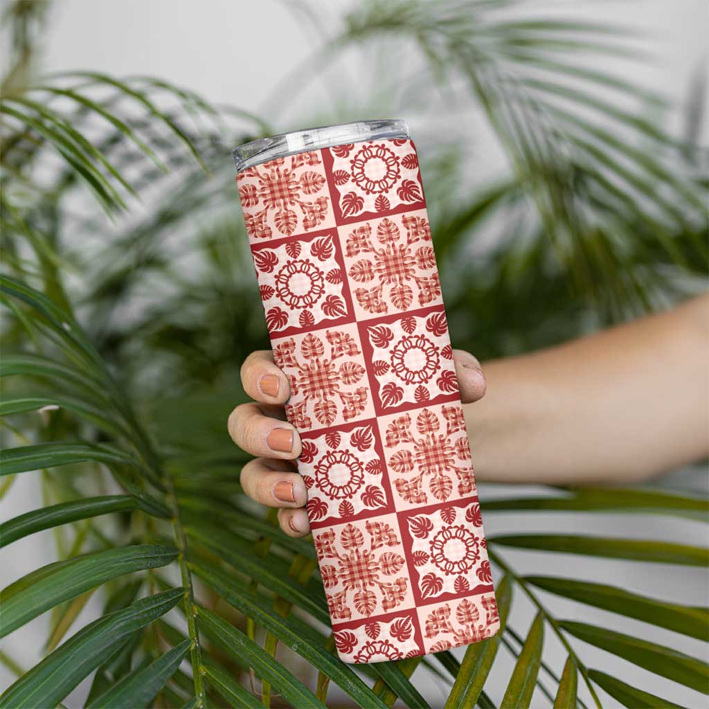 Ulaula Palaka Quilt Hawaii Skinny Tumbler Hawaiian Tropical Monstera Sea Turtle LT14 - Polynesian Pride