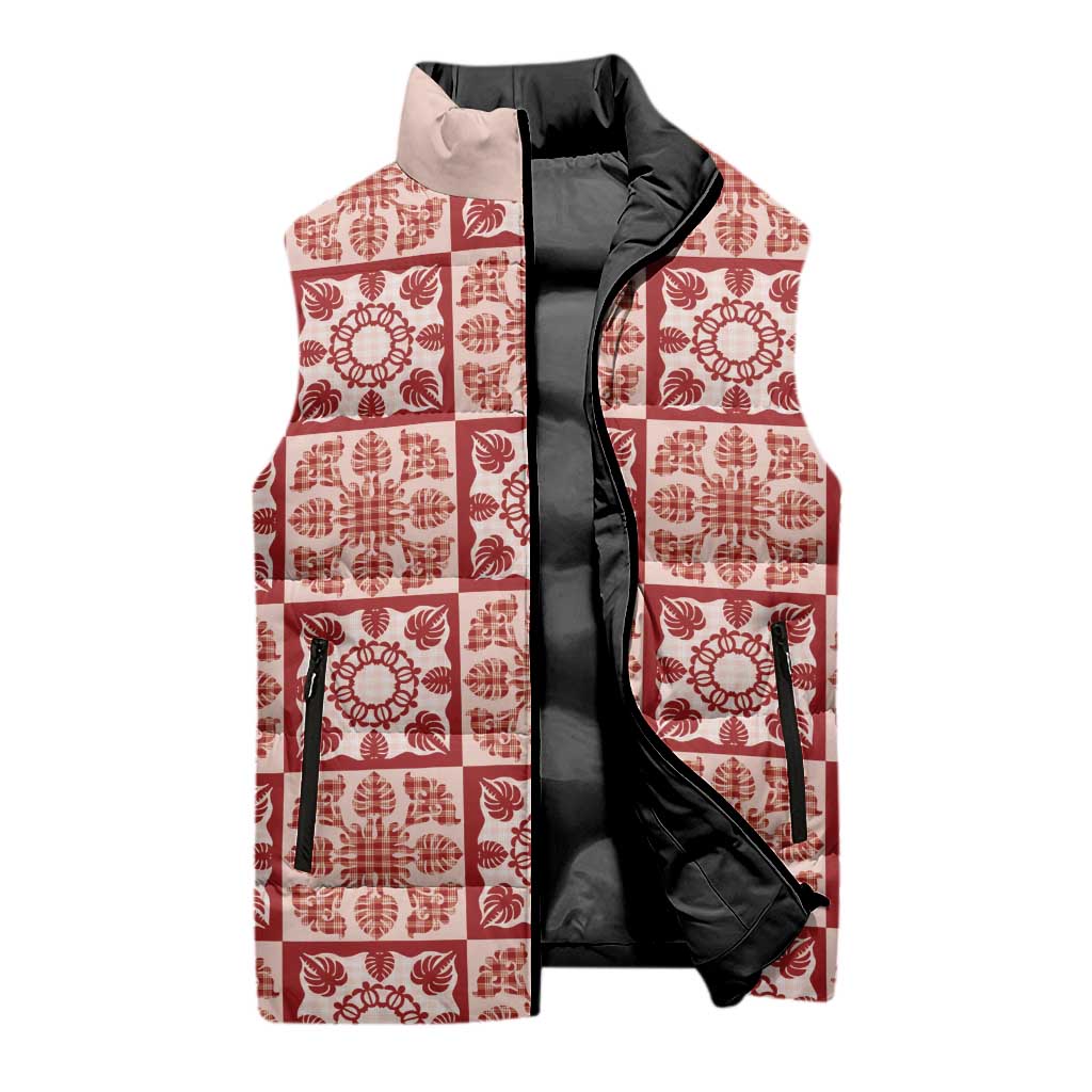 Ulaula Palaka Quilt Hawaii Sleeveless Puffer Jacket Hawaiian Tropical Monstera Sea Turtle