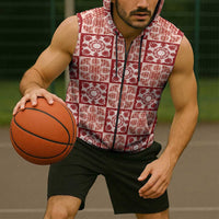 Ulaula Palaka Quilt Hawaii Sleeveless Zip Hoodie Hawaiian Tropical Monstera Sea Turtle LT14 - Polynesian Pride