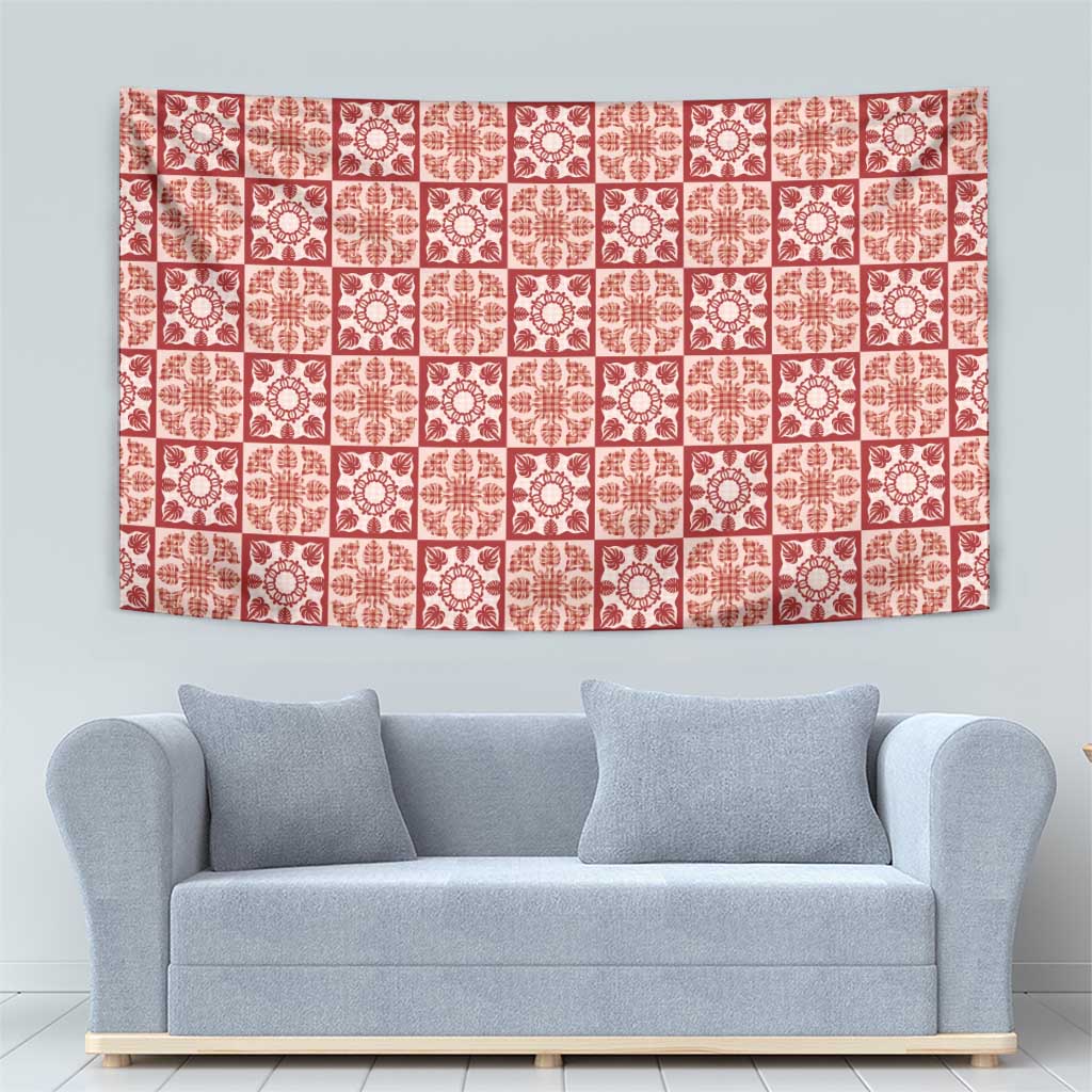 Ulaula Palaka Quilt Hawaii Tapestry Hawaiian Tropical Monstera Sea Turtle