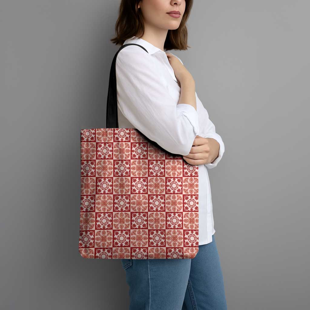 Ulaula Palaka Quilt Hawaii Tote Bag Hawaiian Tropical Monstera Sea Turtle