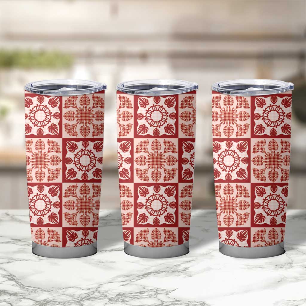 Ulaula Palaka Quilt Hawaii Tumbler Cup Hawaiian Tropical Monstera Sea Turtle