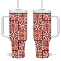 Ulaula Palaka Quilt Hawaii Tumbler With Handle Hawaiian Tropical Monstera Sea Turtle LT14 One Size: 40 oz Red - Polynesian Pride