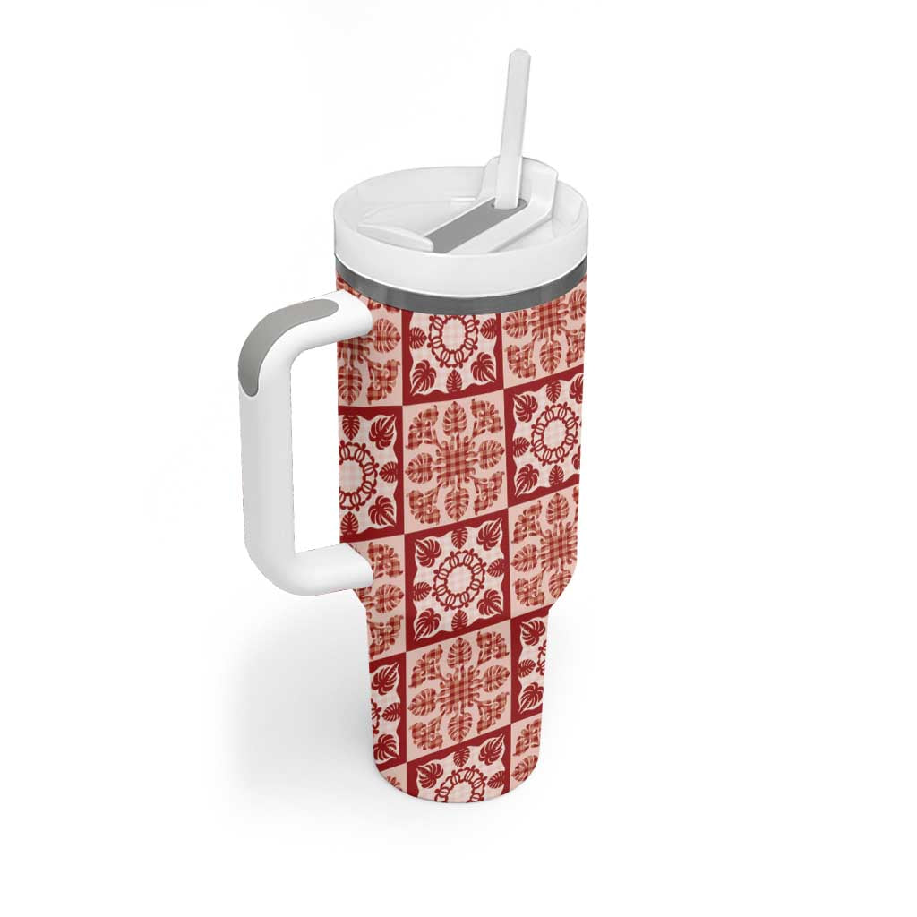 Ulaula Palaka Quilt Hawaii Tumbler With Handle Hawaiian Tropical Monstera Sea Turtle LT14 - Polynesian Pride
