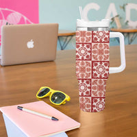 Ulaula Palaka Quilt Hawaii Tumbler With Handle Hawaiian Tropical Monstera Sea Turtle LT14 - Polynesian Pride