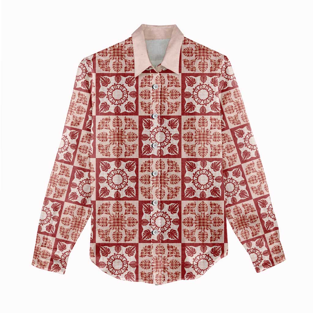 Ulaula Palaka Quilt Hawaii Women Casual Shirt Hawaiian Tropical Monstera Sea Turtle LT14 - Polynesian Pride