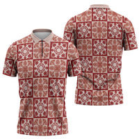 Ulaula Palaka Quilt Hawaii Zipper Polo Shirt Hawaiian Tropical Monstera Sea Turtle LT14 - Polynesian Pride