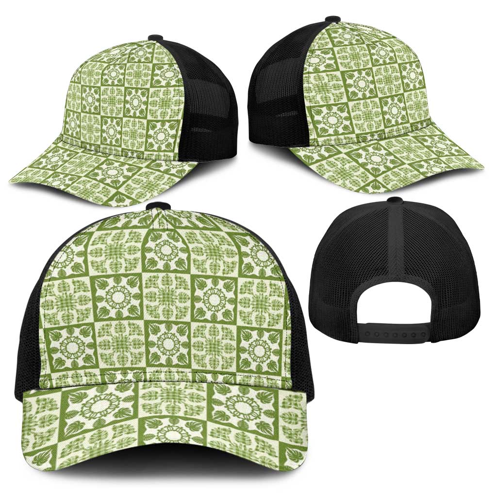 Omaomao Palaka Quilt Hawaii Baseball Net Cap Hawaiian Tropical Monstera Sea Turtle