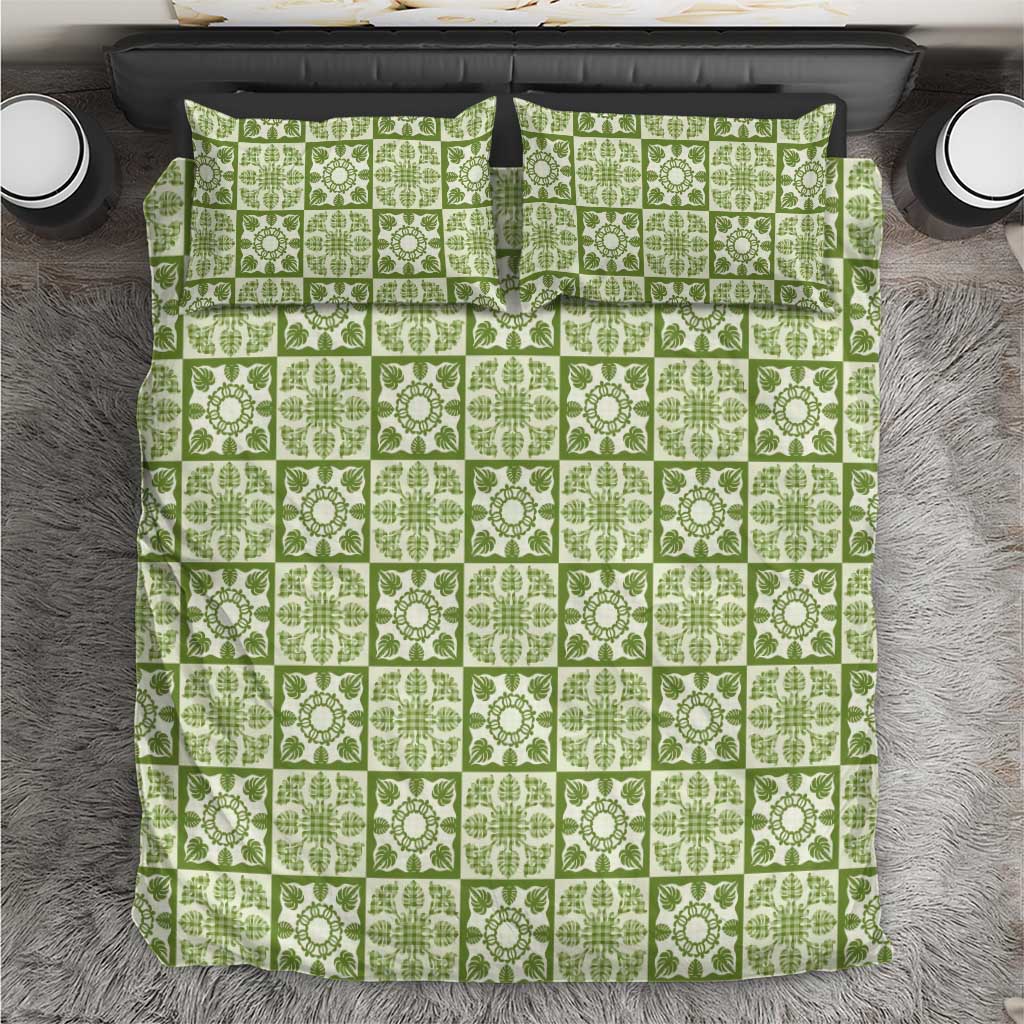 Omaomao Palaka Quilt Hawaii Bedding Set Hawaiian Tropical Monstera Sea Turtle LT14 Green - Polynesian Pride