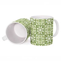 Omaomao Palaka Quilt Hawaii Ceramic Mug Hawaiian Tropical Monstera Sea Turtle