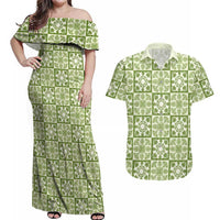 Omaomao Palaka Quilt Hawaii Couples Matching Off Shoulder Maxi Dress and Hawaiian Shirt Hawaiian Tropical Monstera Sea Turtle LT14 Green - Polynesian Pride